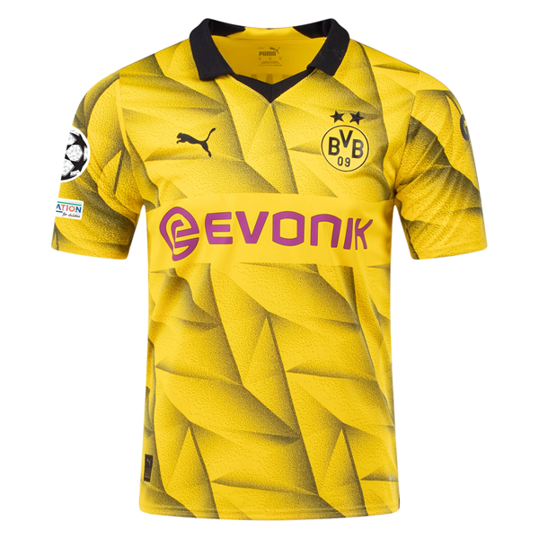 Puma Mens Borussia Dortmund Donyell Malen Third Jersey w/ Champions League Patches 23/24 (Cyber Yellow/Puma Black)