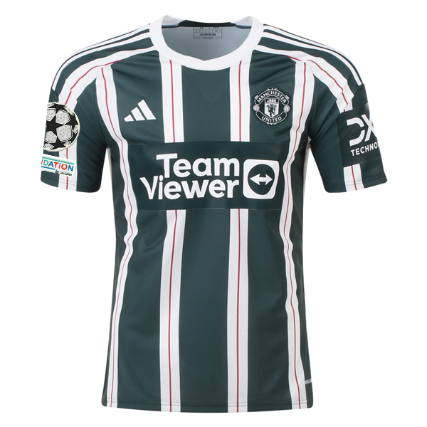 adidas Manchester United Aaron Wan-Bissaka Away Jersey w/ Champions League Patches 23/24 (Green Night/Core White)