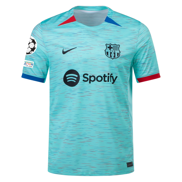 Nike Barcelona Robert Lewandowski Third Jersey w/ Champions League Patches 23/24 (Light Aqua/Royal Blue)