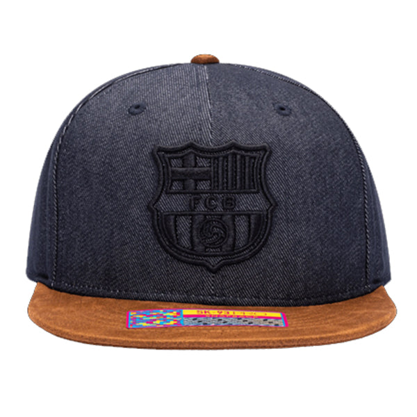 Fan Ink FC Barcelona Orion Snapback Hat (Denim Blue/Brown)