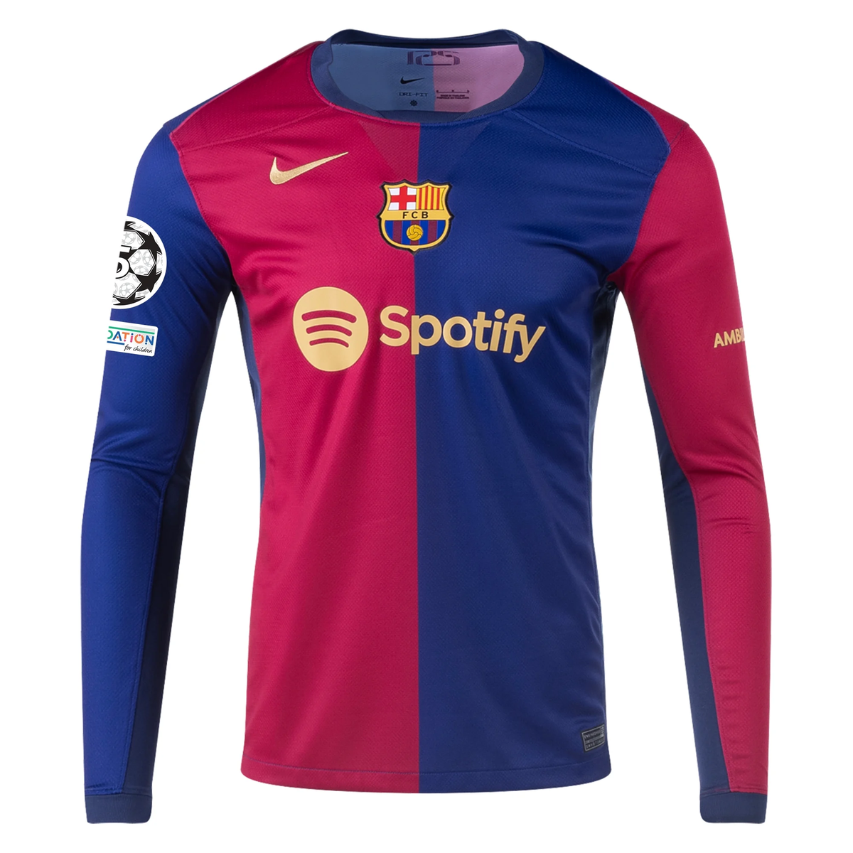 Nike Barcelona Home Robert Lewandowski Long Sleeve Jersey w/ Champions League Patches 24/25 (Royal/Nobel Red/Club Gold)