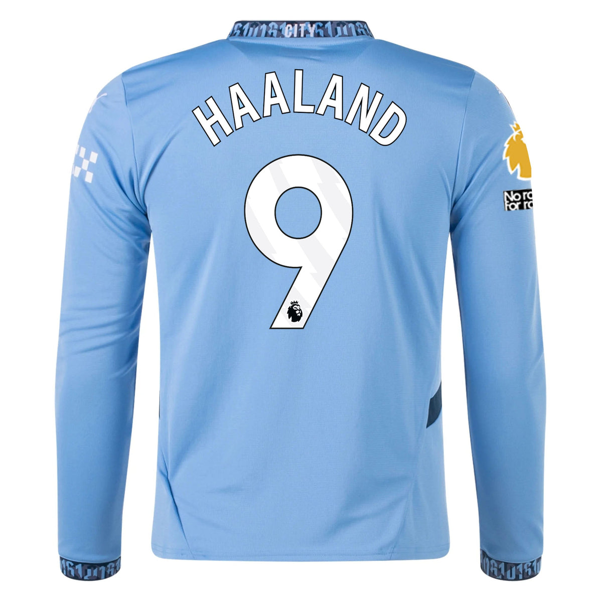 Puma Manchester City Erling Haaland Home Long Sleeve Jersey w/ EPL + No Room For Racism Patch 24/25 (Team Light/Marine Blue)