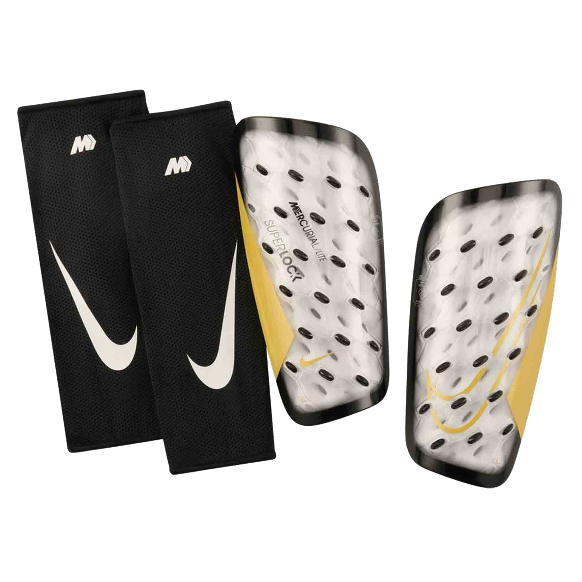 Nike Mercurial Lite Superlock Shin Guard (White/Black/Metallic Gold Coin)