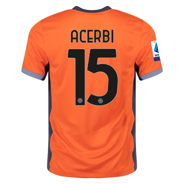 Nike Inter Milan Francesco Acerbi Third Jersey w/ Serie A + Copa Italia Patches 23/24 (Safety Orange/Thunder Blue)