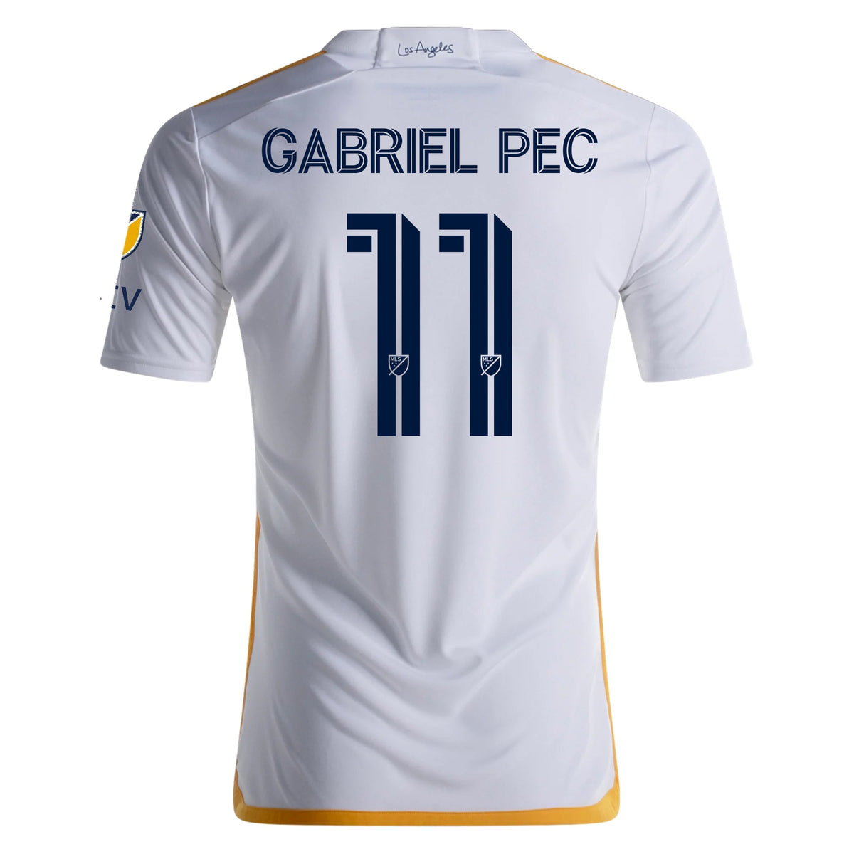 adidas LA Galaxy Authentic Gabriel Pec Home Jersey w/ MLS + Apple TV Patches 24/25 (White/Yellow/Navy)