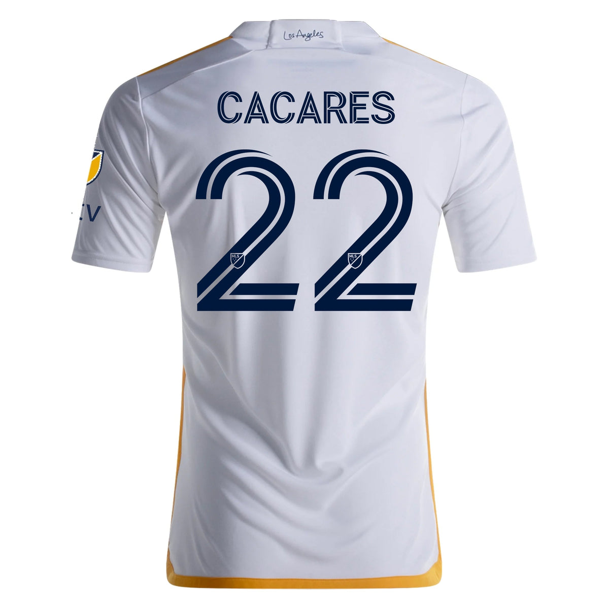 adidas LA Galaxy Authentic Martin Cacares Home Jersey w/ MLS + Apple TV Patches 24/25 (White/Yellow/Navy)