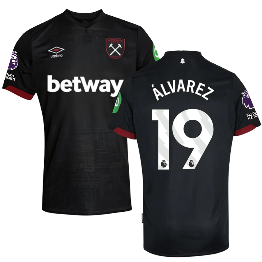 Umbro West Ham Edson Álvarez Away Jersey w/ EPL + No Room For Racism Patches 24/25 (Black)