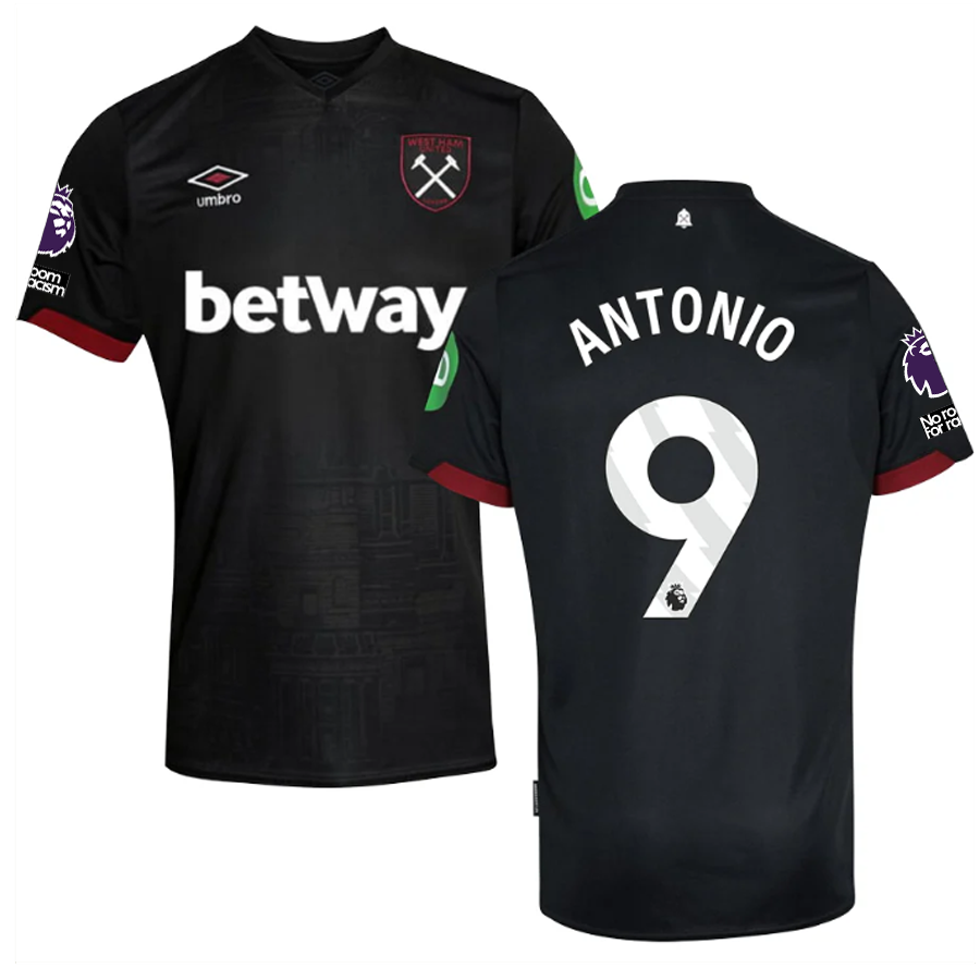 Umbro West Ham Michail Antonio Away Jersey w/ EPL + No Room For Racism Patches 24/25 (Black)