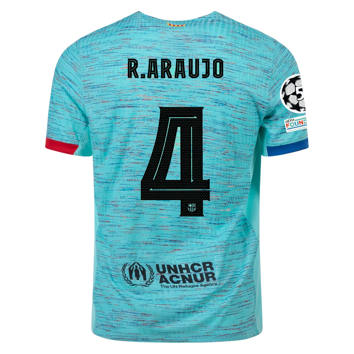 Nike Barcelona Authentic Ronaldo Araujo Match Vaporknit Third Jersey w/ Champions League Patches 23/24 (Light Aqua/Royal Blue)