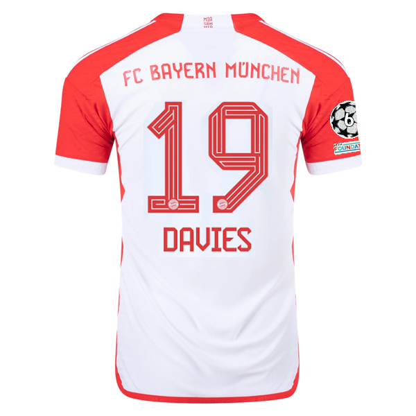 adidas Bayern Munich Authentic Alphonso Davies Home Jersey w/ Champions League Patches 23/24 (White/Red)