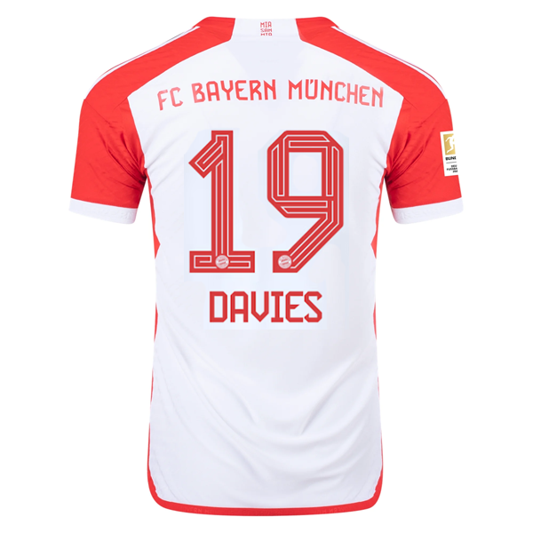 adidas Bayern Munich Authentic Alphonso Davies Home Jersey w/ Bundesliga Champions Patch 23/24 (White/Red)