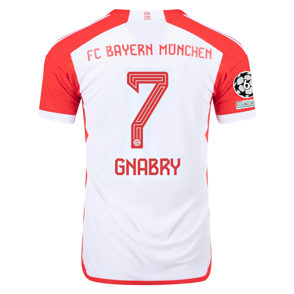 adidas Bayern Munich Authentic Serge Gnabry Home Jersey w/ Champions League Patches 23/24 (White/Red)