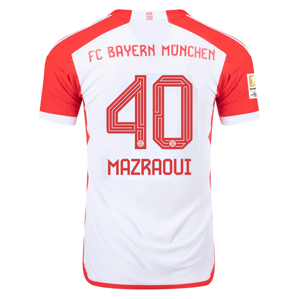 adidas Bayern Munich Authentic Noussair Mazraoui Home Jersey w/ Bundesliga Champions Patch 23/24 (White/Red)