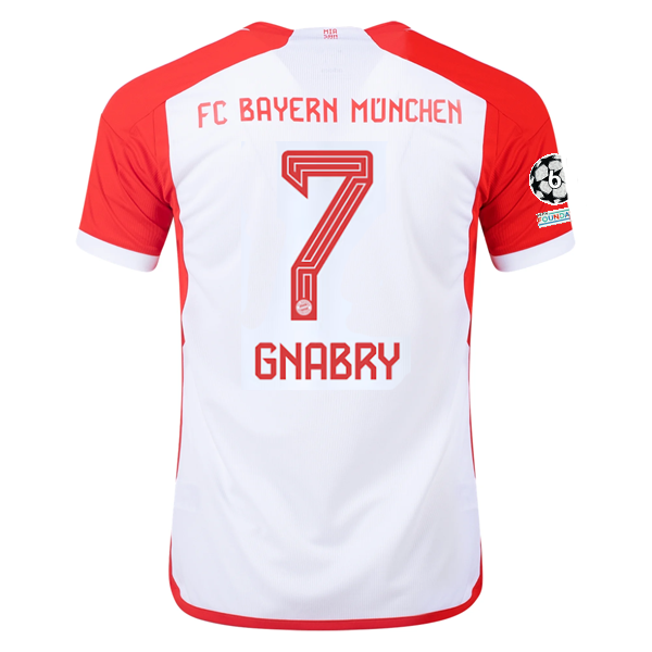 adidas Bayern Munich Serge Gnabry Home Jersey 23/24 w/ Champions League Patches (White/Red)