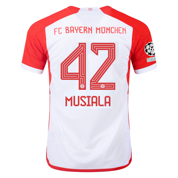 adidas Bayern Munich Jamal Musiala Home Jersey 23/24 w/ Champions League Patches (White/Red)