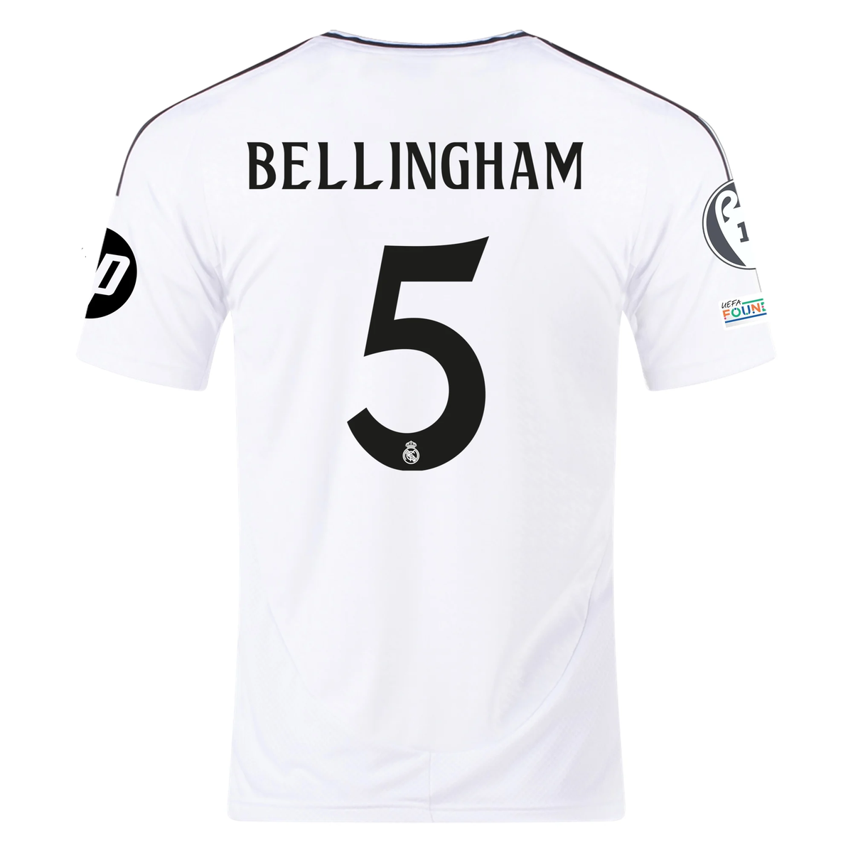 adidas Real Madrid Jude Bellingham Home Jersey 24/25 w/ Champions League Patches (White/Black)