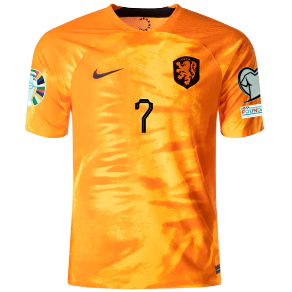 Nike Netherlands Steven Bergwijn Home Match Authentic Jersey w/ Euro Qualifying Patches 22/23 (Laser Orange/Black)