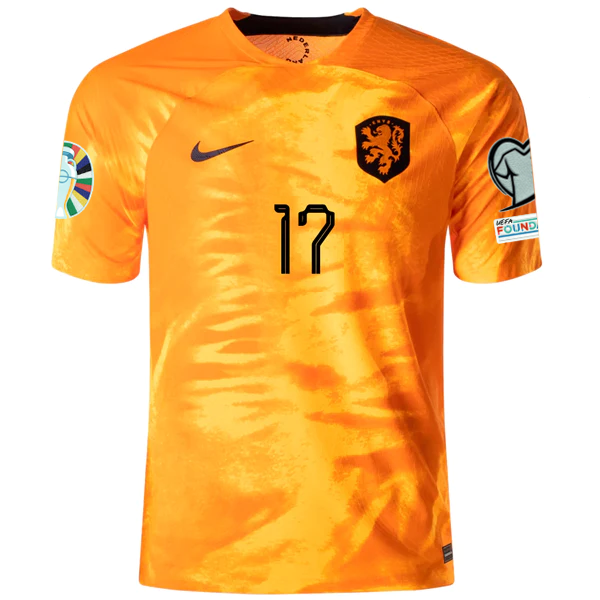 Nike Netherlands Daley Blind Home Match Authentic Jersey w/ Euro Qualifying Patches 22/23 (Laser Orange/Black)