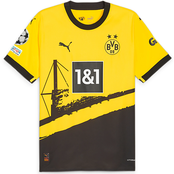 Puma Borussia Dortmund Authentic Gio Reyna Home Jersey w/ Champions League Patches 23/24 (Cyber Yellow/Puma Black)