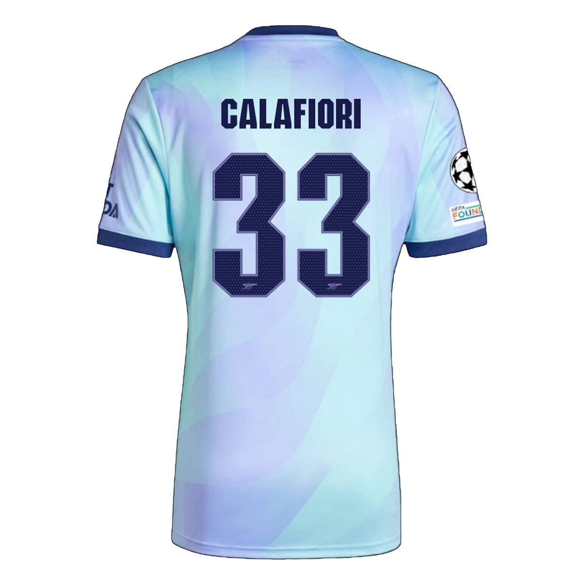 adidas Arsenal Riccardo Calafiori Third Jersey w/ Champions League Patches 24/25 (Clear Aqua/Light Flash Purple)