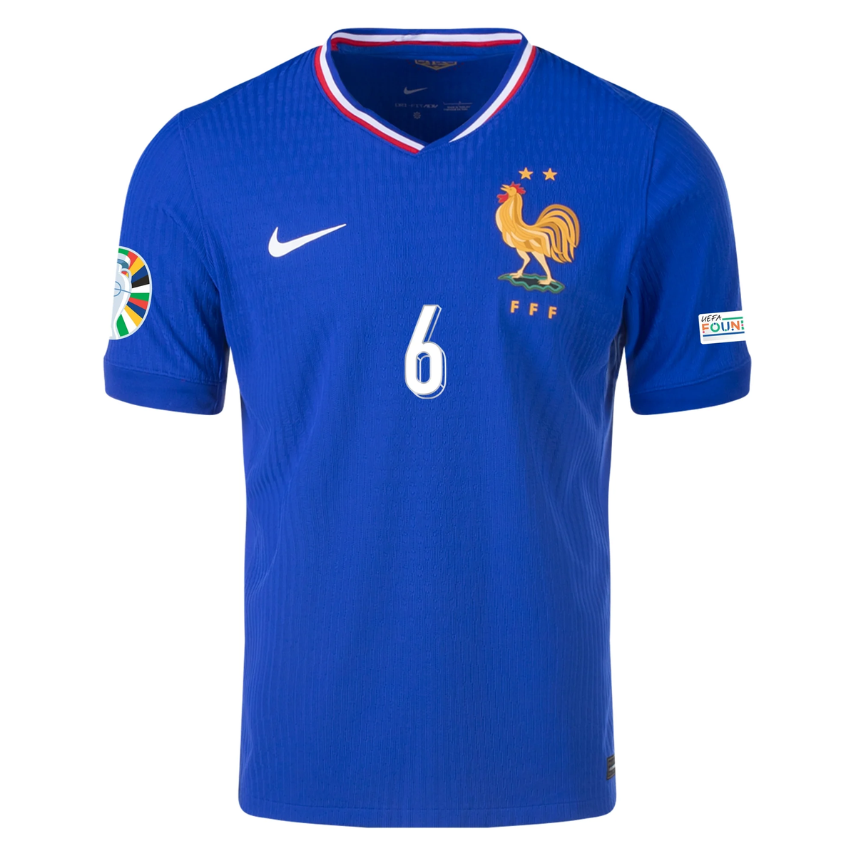 Nike Mens France Authentic Eduardo Camavinga Match Home Jersey w/ Euro 2024 Patches 24/25 (Bright Blue/University Red)