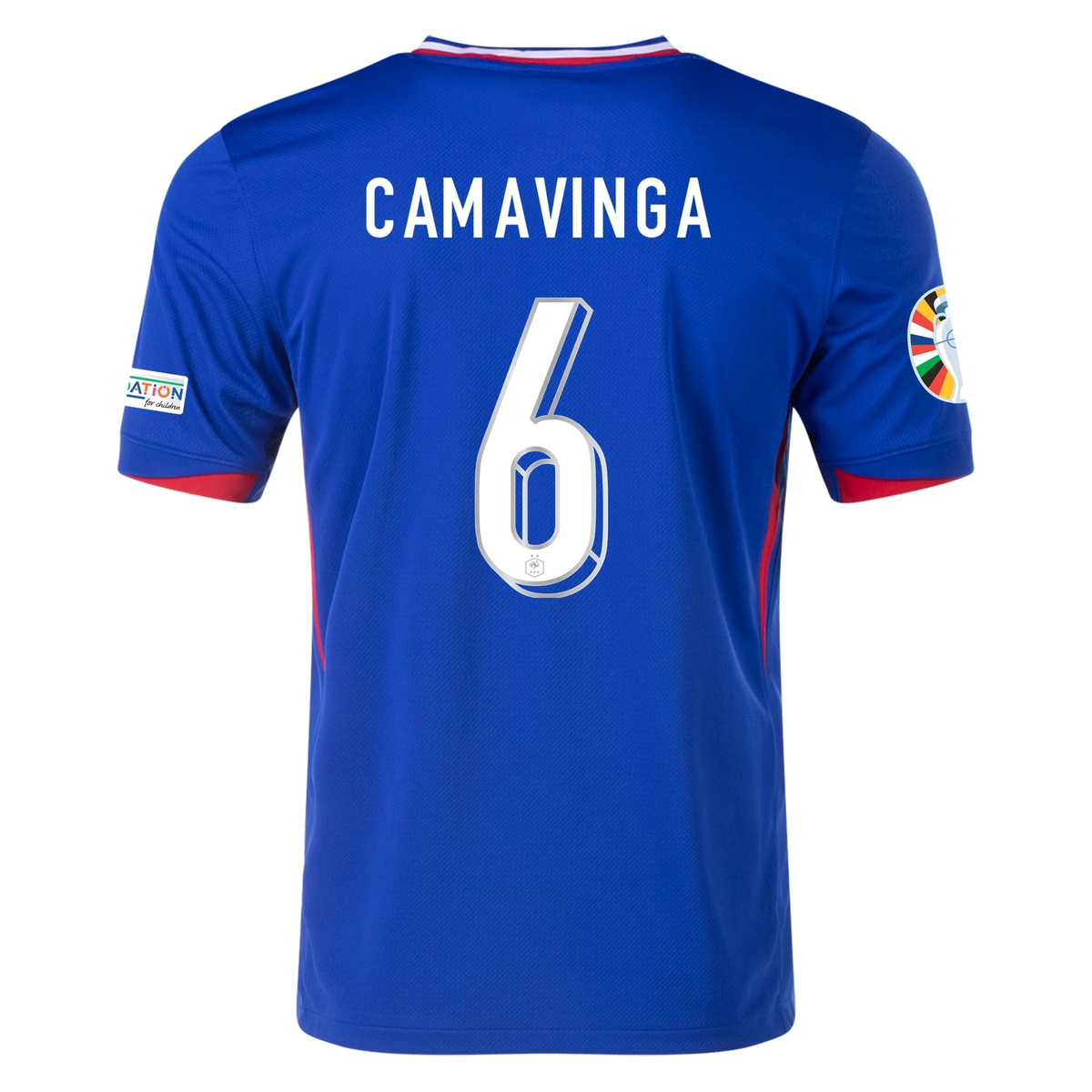 Nike France Eduardo Camavinga Home Jersey w/ Euro 2024 Patches 24/25 (Bright Blue/University Red)