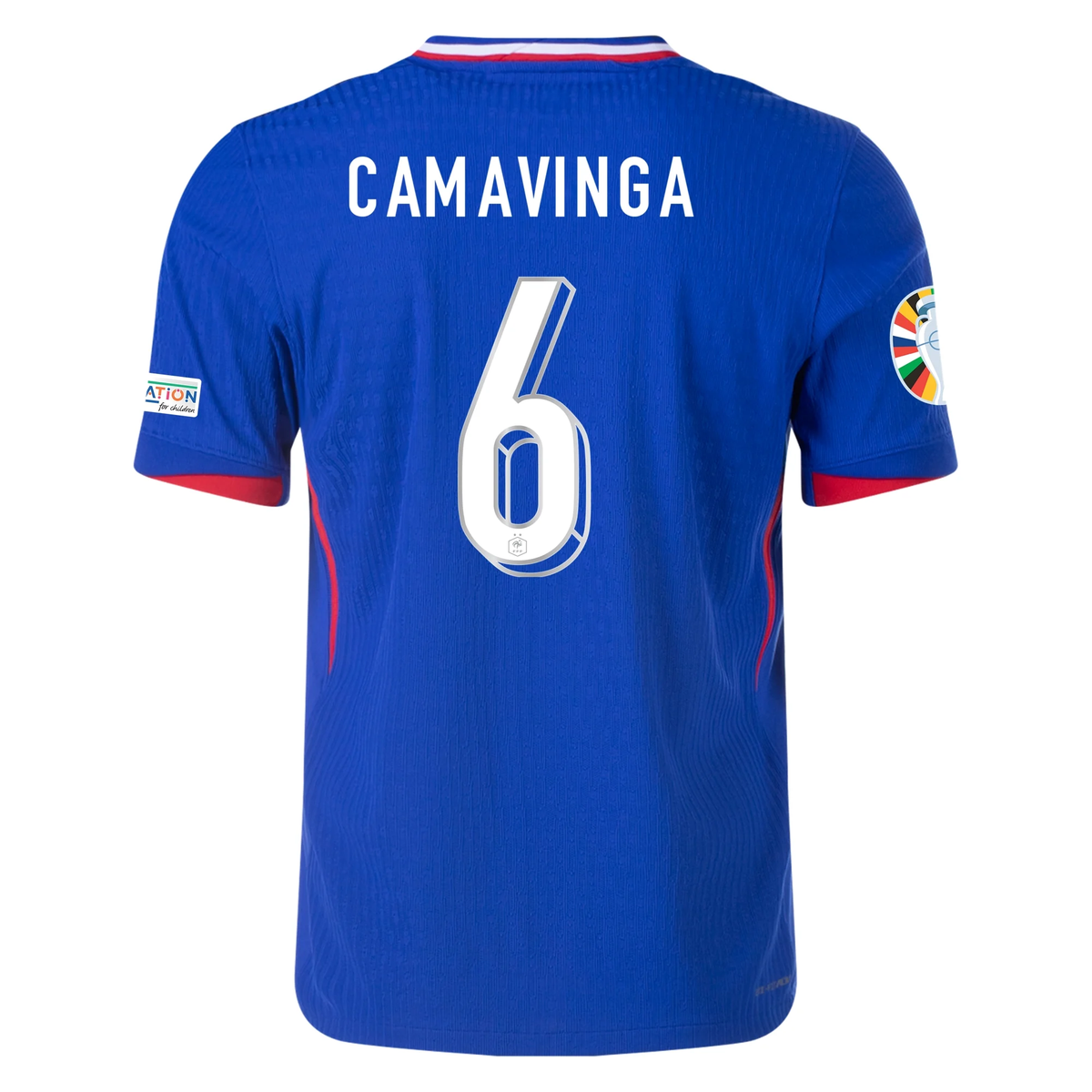 Nike Mens France Authentic Eduardo Camavinga Match Home Jersey w/ Euro 2024 Patches 24/25 (Bright Blue/University Red)