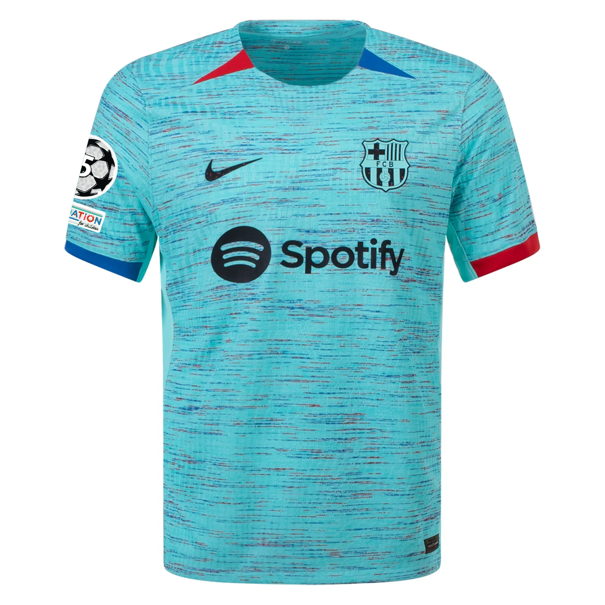 Nike Barcelona Authentic Ronaldo Araujo Match Vaporknit Third Jersey w/ Champions League Patches 23/24 (Light Aqua/Royal Blue)