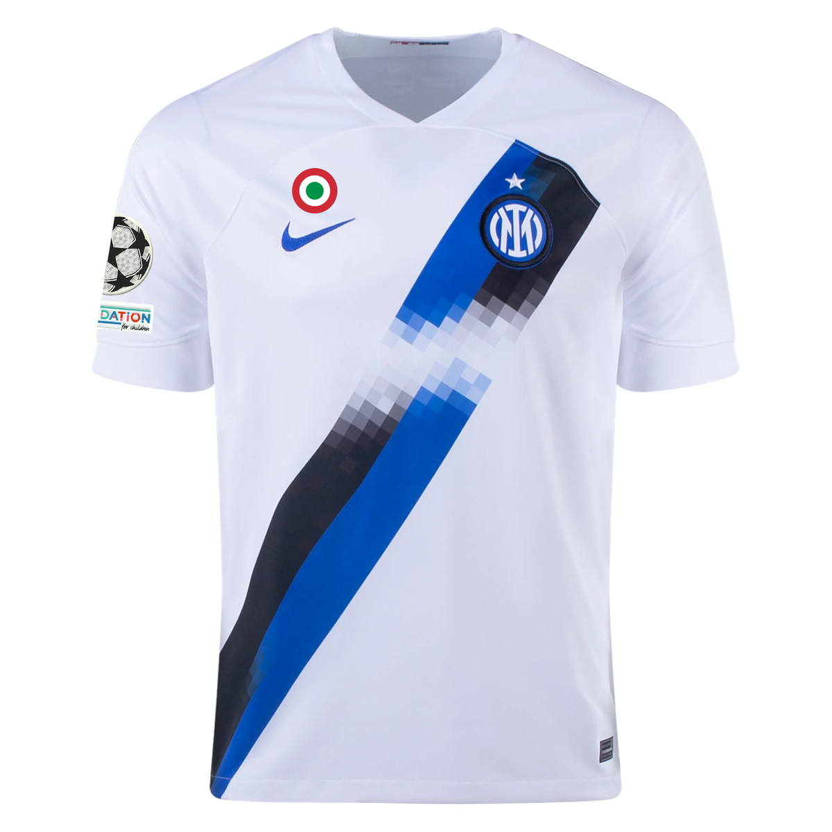 Nike Inter Milan Francesco Acerbi Away Jersey w/ Champions League + Copa Italia Patches 23/24 (White/Lyon Blue)