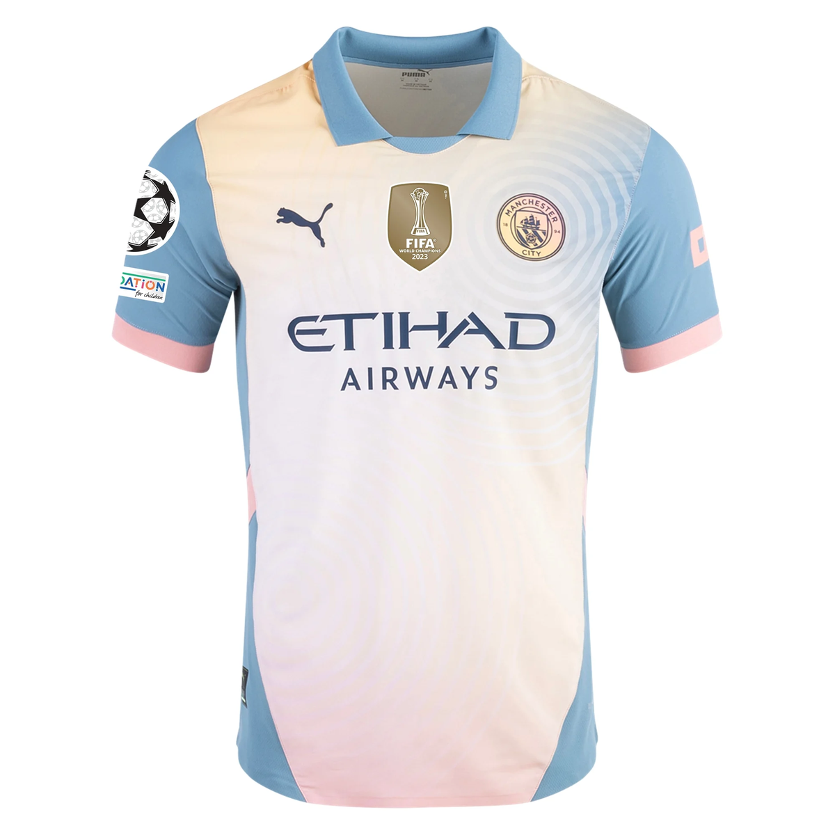 Puma Manchester City Phil Foden Authentic Fourth Jersey w/ Champions League + Club World Cup Patch 24/25 (Rosebay/Bold Blue)