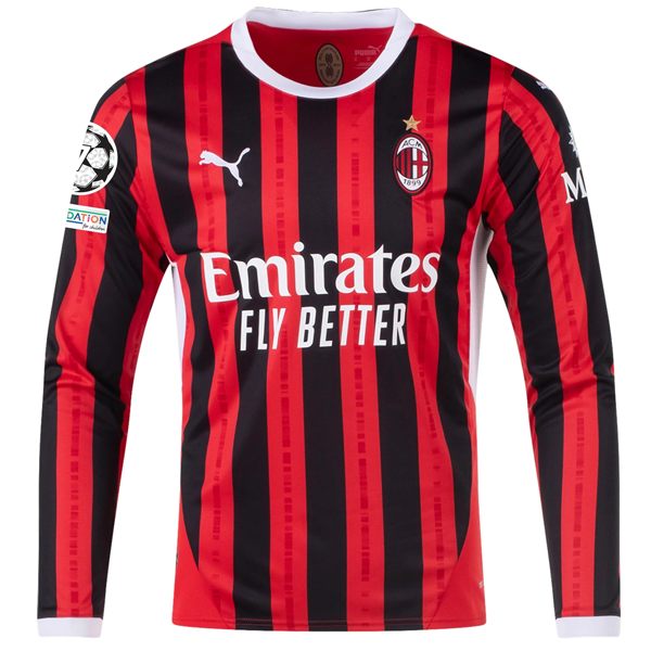 Puma AC Milan Christian Pulisic Home Long Sleeve Jersey w/ Champions League Patches 24/25 (Red/Black)