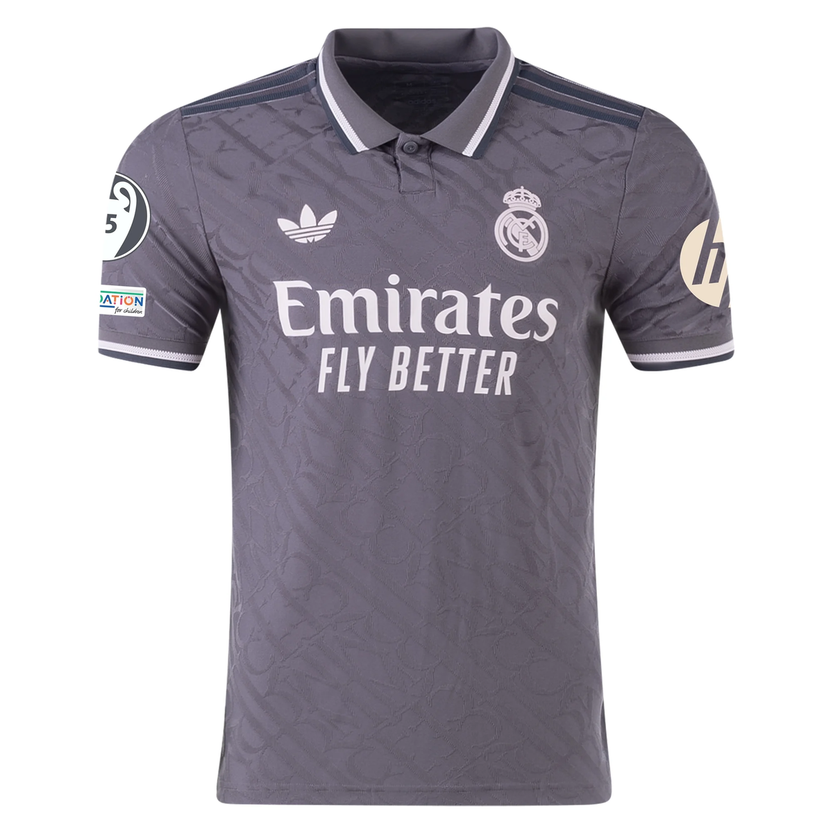 adidas Real Madrid Authentic Kylian Mbappe Third Jersey w/ Champions League Patches 24/25 (Charcoal)