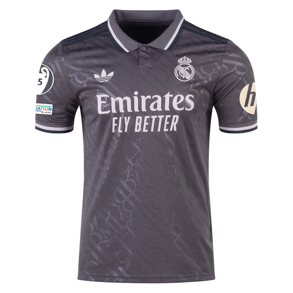 adidas Real Madrid Vini Jr. Third Jersey w/ Champions League Patches + HP Sponsor 24/25 (Charcoal)