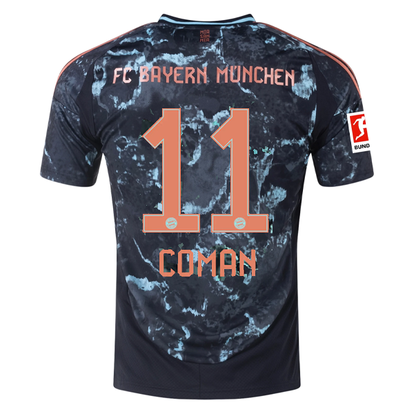 adidas Bayern Munich Kingsley Coman Away Jersey w/ Bundesliga Patch 24/25 (Black/Copper/Blue)