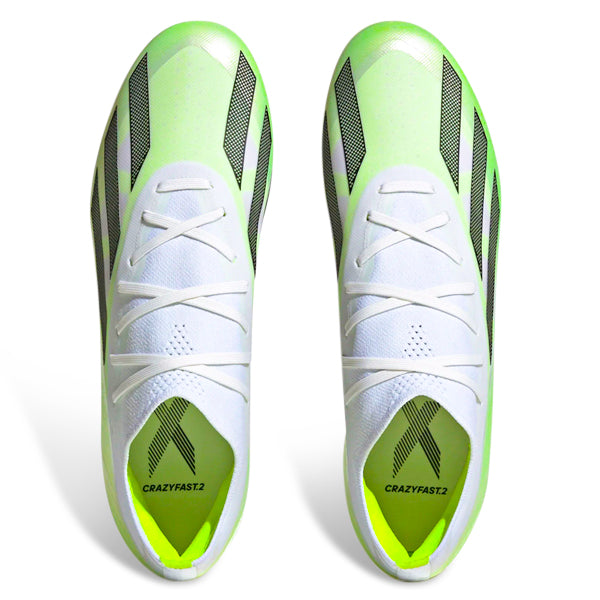 adidas X Crazyfast.2 Firm Ground Soccer Cleats (White/Core Black/Lucid Lemon)