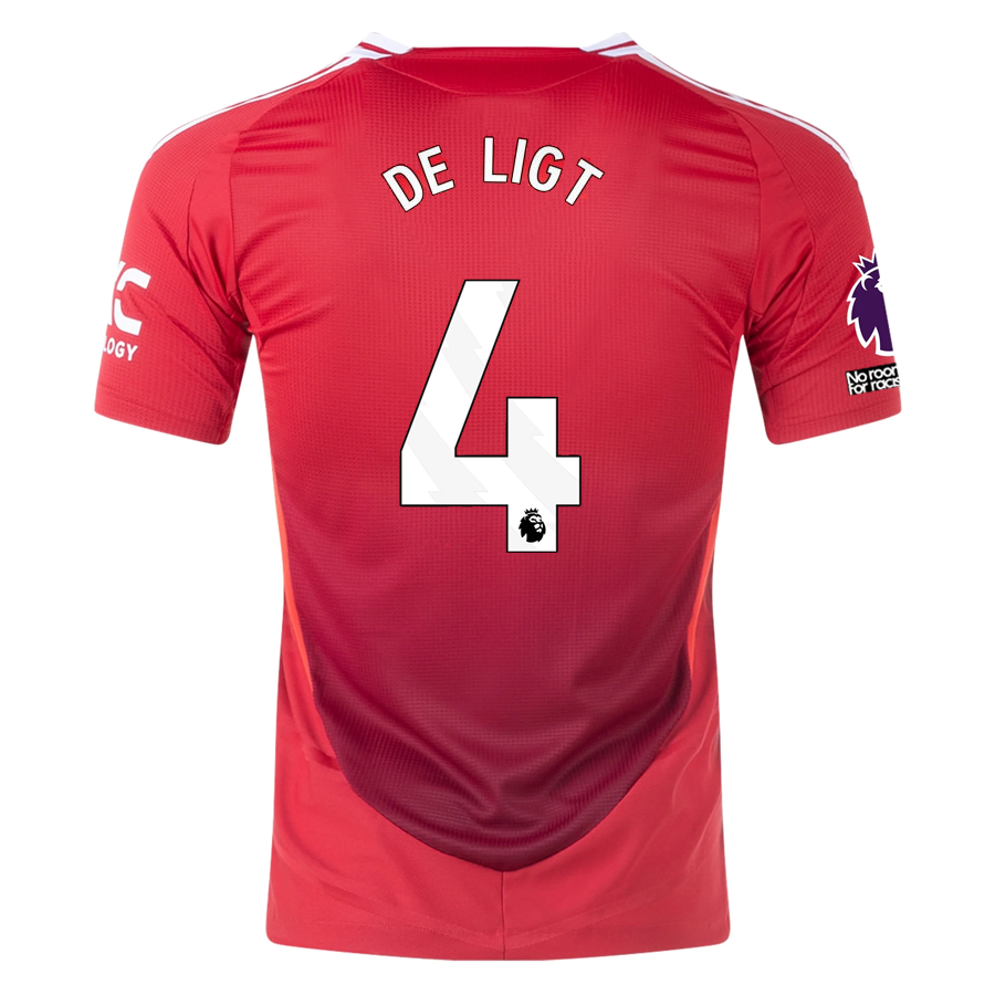 adidas Manchester United Authentic Matthijs De Ligt Home Jersey w/ EPL + No Room For Racism Patches 24/25 (MUFC Red/Bright Red)