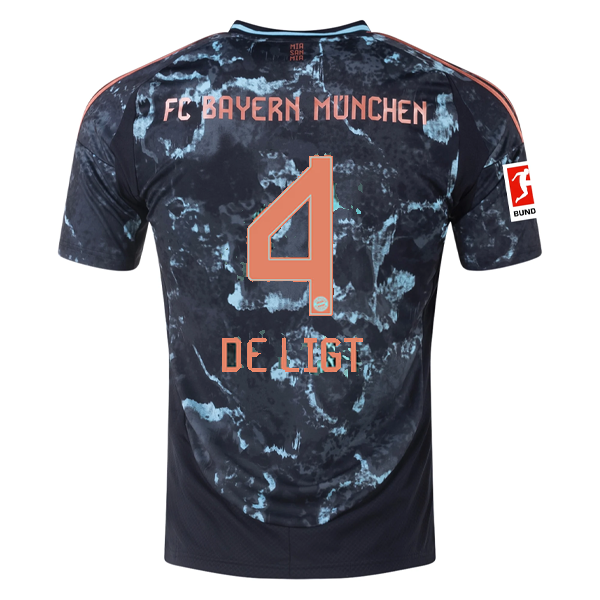 adidas Bayern Munich Matthijs de Ligt Away Jersey w/ Bundesliga Patch 24/25 (Black/Copper/Blue)