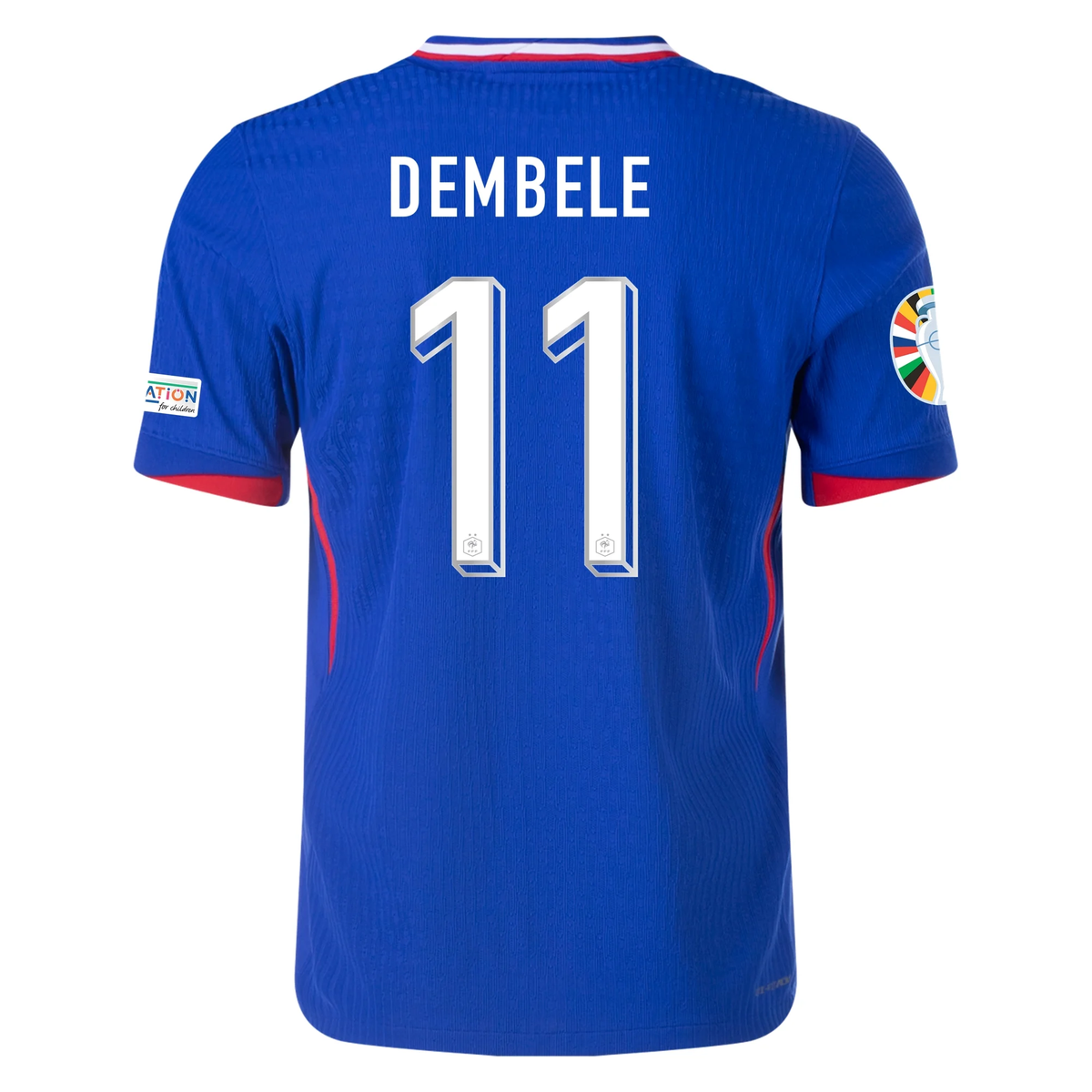 Nike Mens France Authentic Ousmane Dembele Match Home Jersey w/ Euro 2024 Patches 24/25 (Bright Blue/University Red)