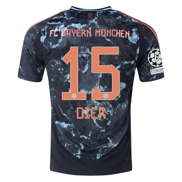 adidas Bayern Munich Authentic Eric Dier Away Jersey w/ Champions League Patches 24/25 (Black/Copper/Blue)