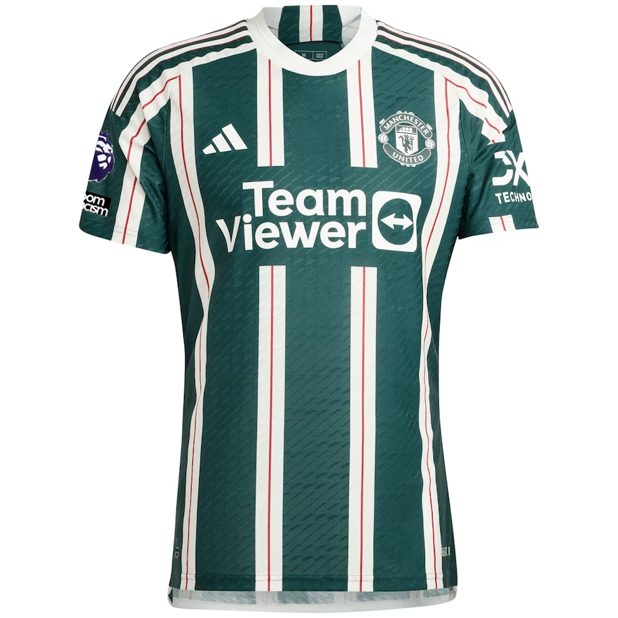 adidas Manchester United Authentic Shola Shoretire Away Jersey w/ EPL + No Room For Racism Patches 23/24 (Green Night/Core White/Active Maroon)