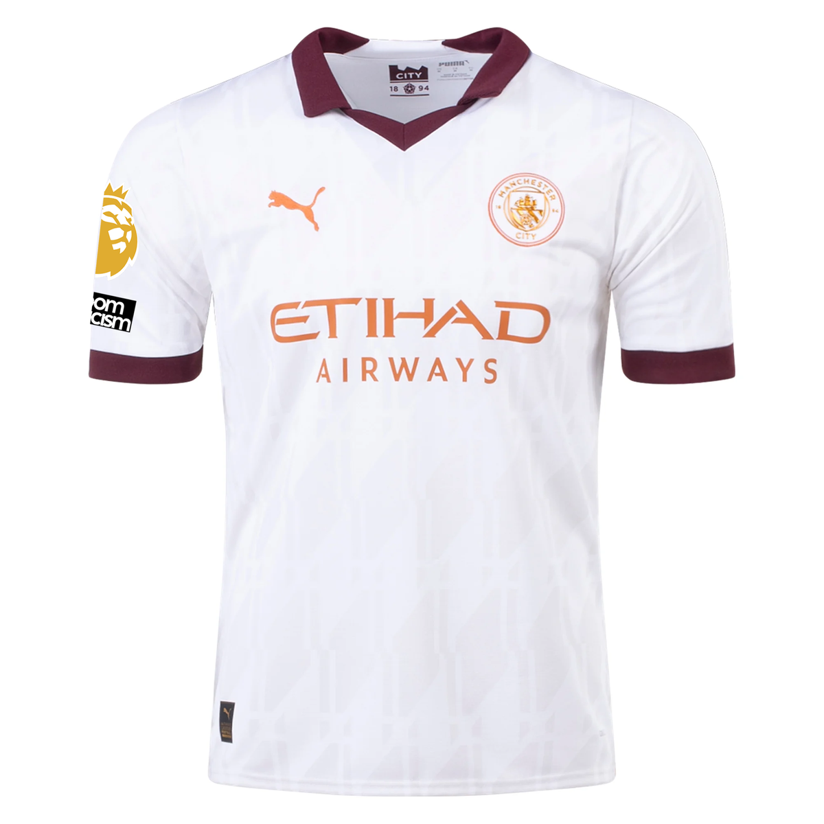 Puma Manchester City Bernardo Silva Away Jersey w/ EPL + No Room For Racism Patches 23/24 (Puma White/Aubergine)