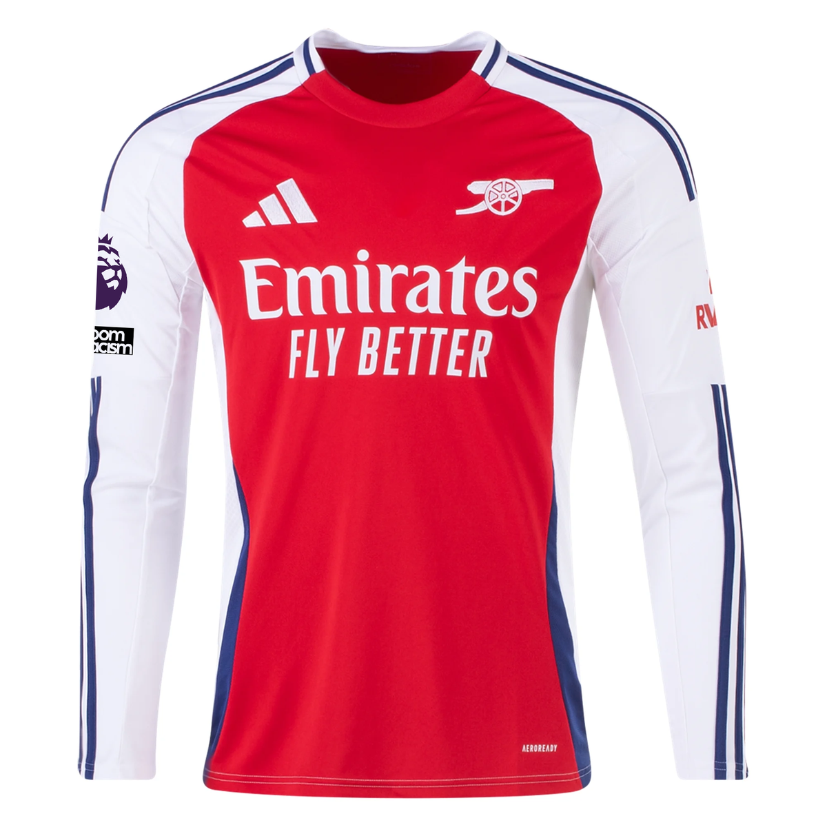 adidas Arsenal William Saliba Home Long Sleeve Jersey w/ EPL + No Room For Racism Patches 24/25 (Better Scarlet/White)