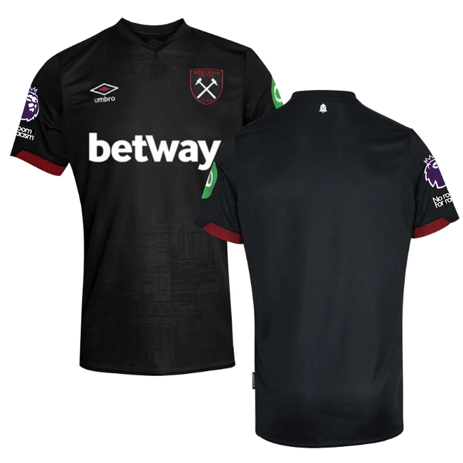 Umbro West Ham Away Jersey w/ EPL + No Room For Racism Patches 24/25 (Black)