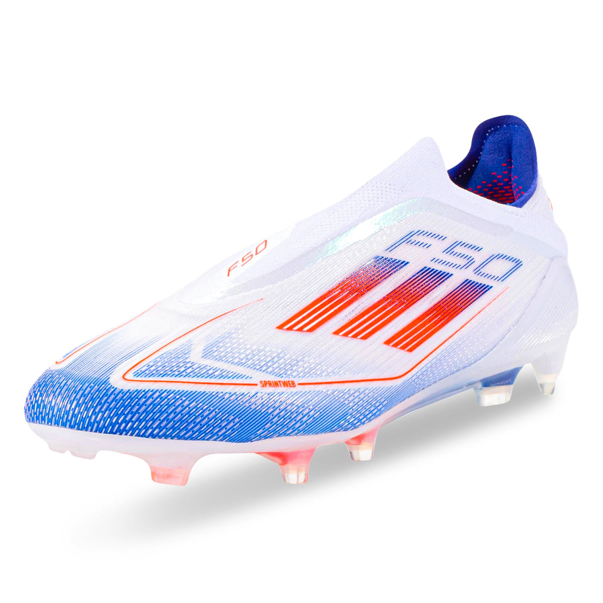 adidas F50 Elite Laceless FG Soccer Cleats (White/Solar Red/Lucid Blue)