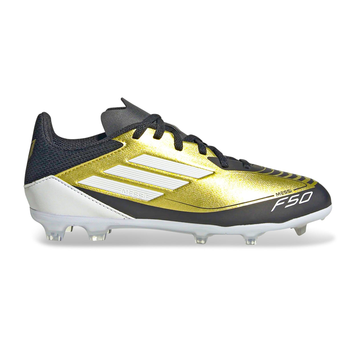 adidas Jr. F50 Messi League FG/MG Soccer Cleats (Gold Metallic/White/Black)