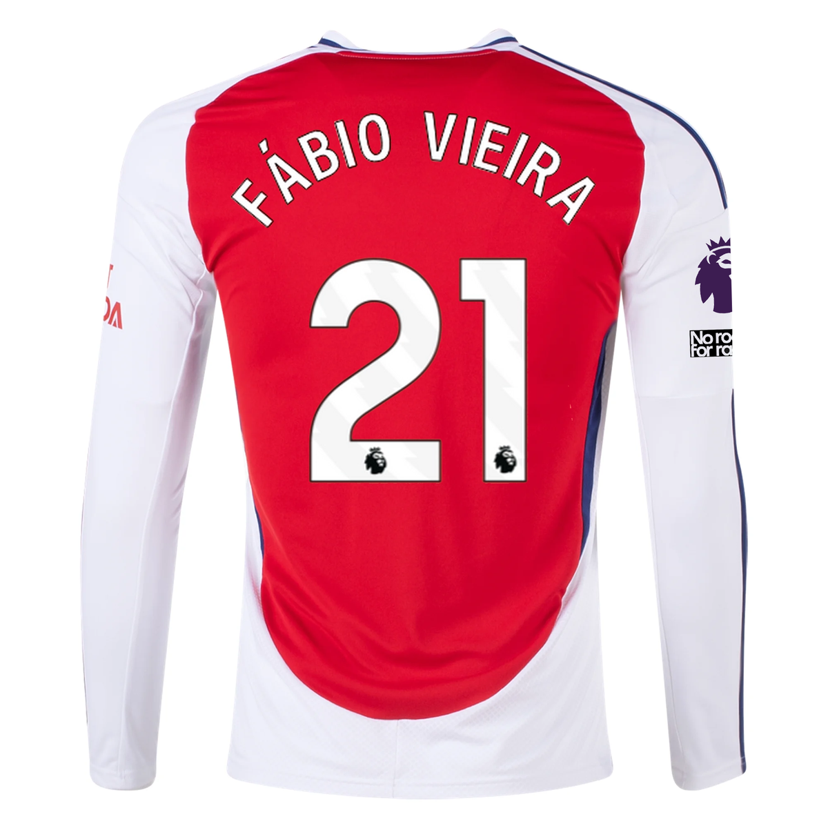 adidas Arsenal Fábio Vieira Home Long Sleeve Jersey w/ EPL + No Room For Racism Patches 24/25 (Better Scarlet/White)