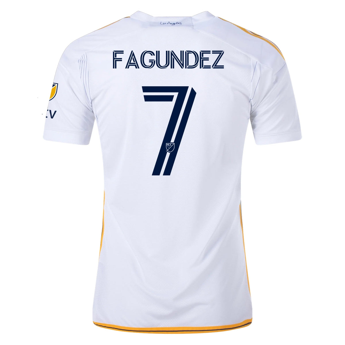 adidas LA Galaxy Authentic Diego Fagundez Home Jersey w/ MLS + Apple TV Patches 24/25 (White/Yellow/Navy)