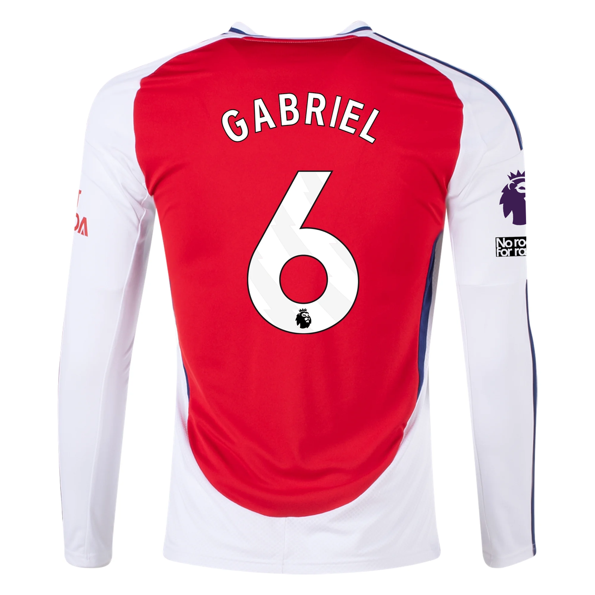 adidas Arsenal Gabriel Magalhães Home Long Sleeve Jersey w/ EPL + No Room For Racism Patches 24/25 (Better Scarlet/White)