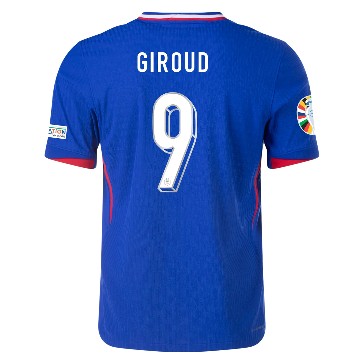 Nike Mens France Authentic Oliver Giroud Match Home Jersey w/ Euro 2024 Patches 24/25 (Bright Blue/University Red)