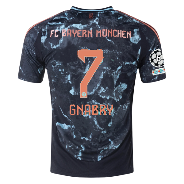 adidas Bayern Munich Authentic Serge Gnabry Away Jersey w/ Champions League Patches 24/25 (Black/Copper/Blue)